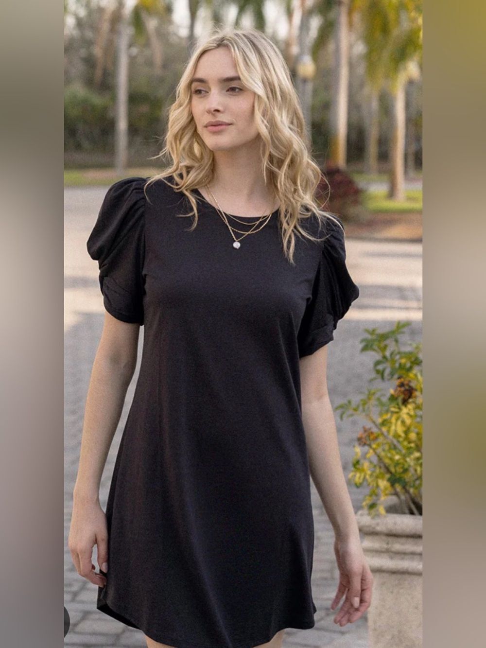 Summersalt Luxe Pima CottonTwist-Sleeve Puff Sleeve T-Shirt Mini Dress Black M